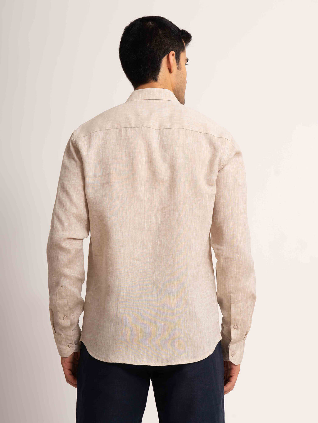ST4U Men's Pure Linen Full Sleeve Chambray Conceal Placket  – Beige