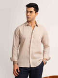 ST4U Men's Pure Linen Full Sleeve Chambray Conceal Placket  – Beige
