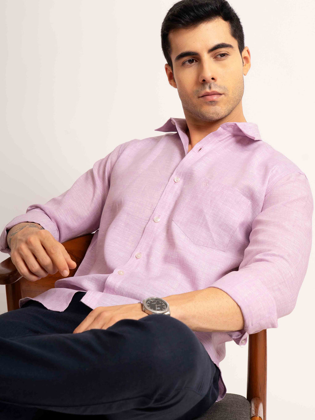 ST4U Men's Pure Linen Full Sleeve Shirt – Lilac