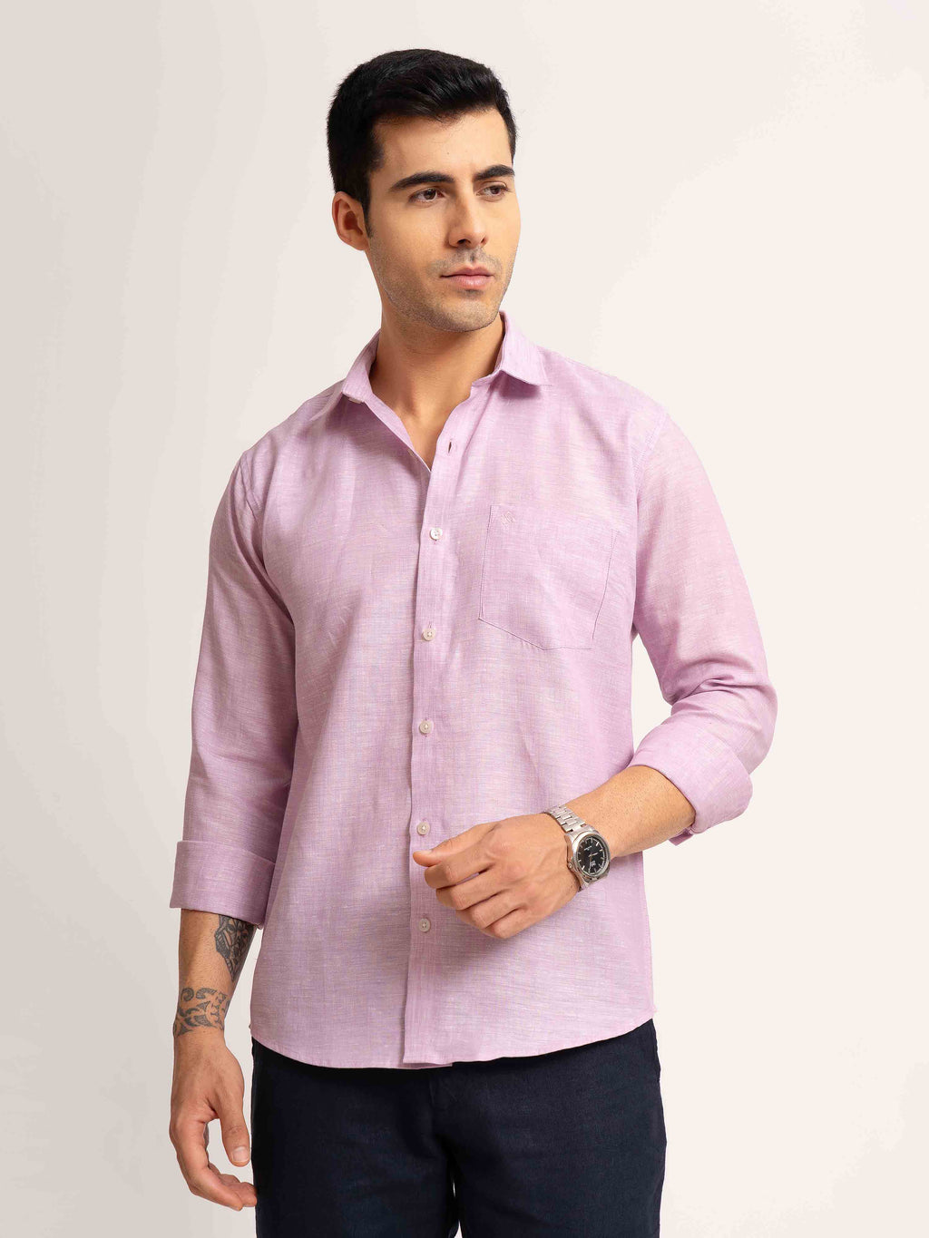 ST4U Men's Pure Linen Full Sleeve Shirt – Lilac