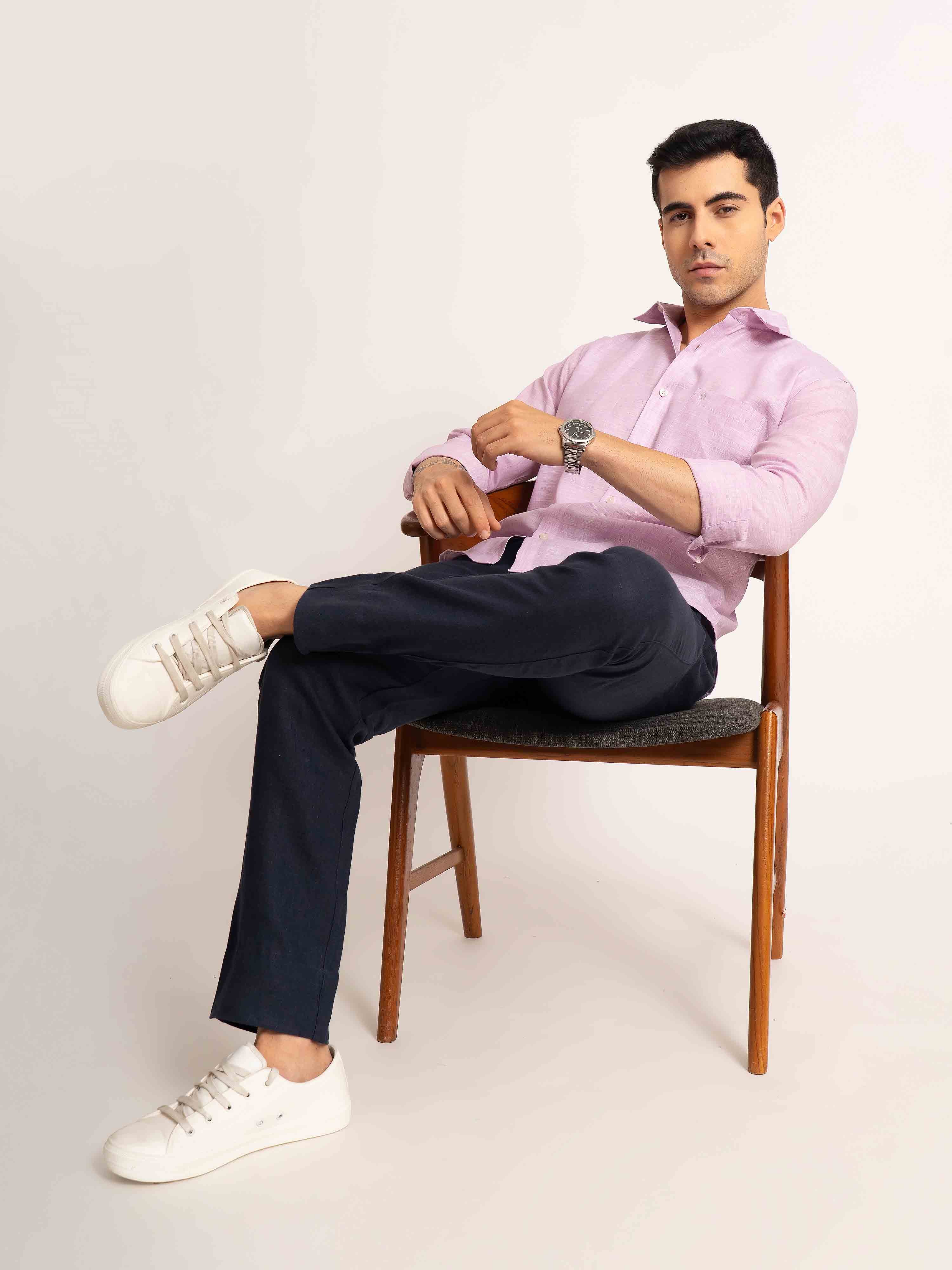 ST4U Men's Pure Linen Full Sleeve Shirt – Lilac