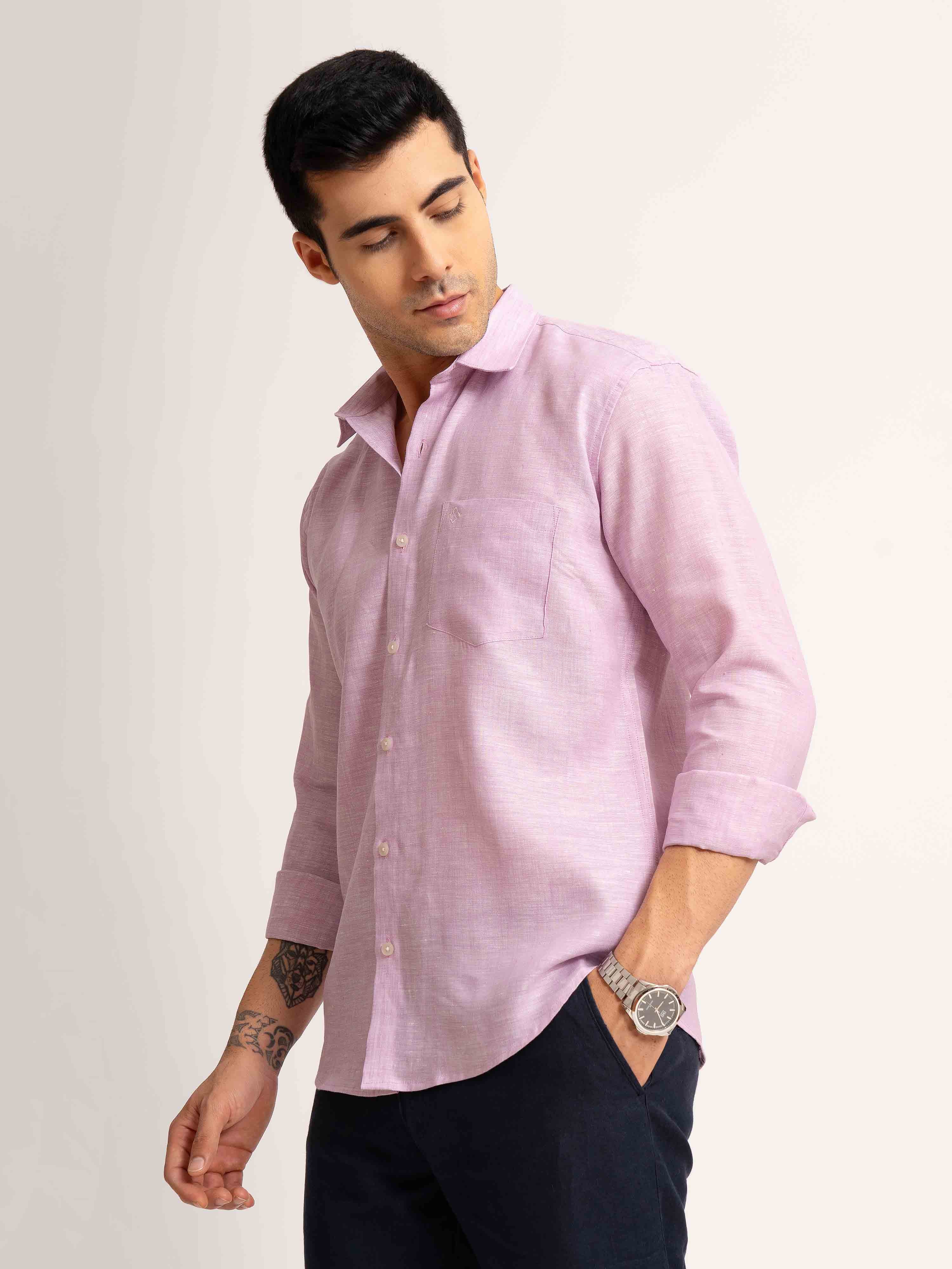 ST4U Men's Pure Linen Full Sleeve Shirt – Lilac
