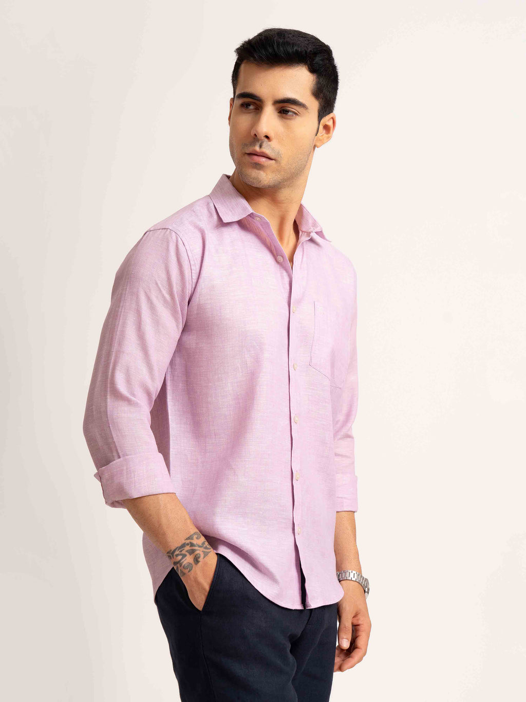 ST4U Men's Pure Linen Full Sleeve Shirt – Lilac
