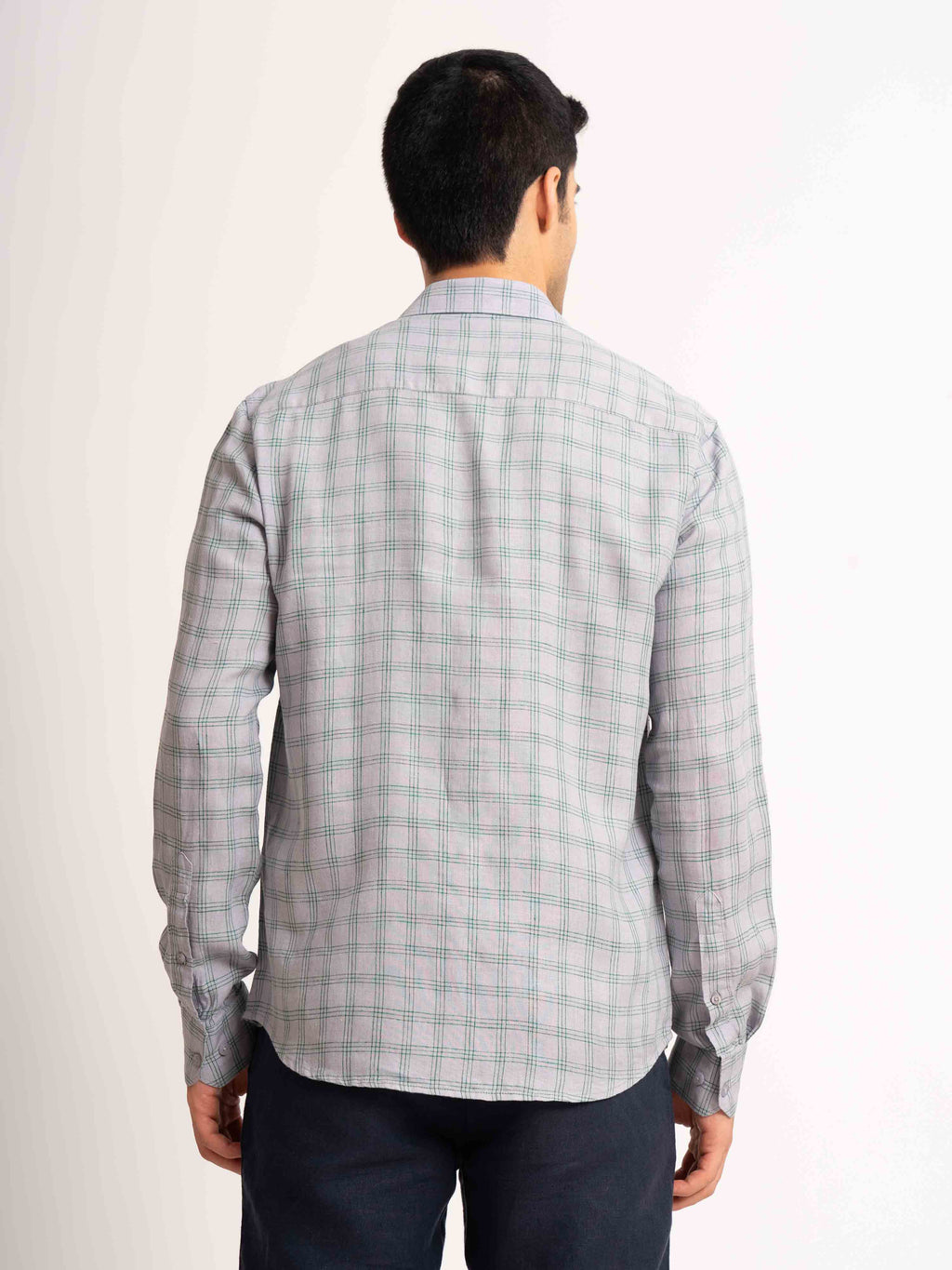 ST4U Men's Pure Linen Full Sleeve Checked Shirt – Green Grey Checks