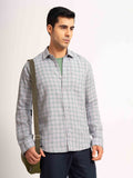 ST4U Men's Pure Linen Full Sleeve Checked Shirt – Green Grey Checks