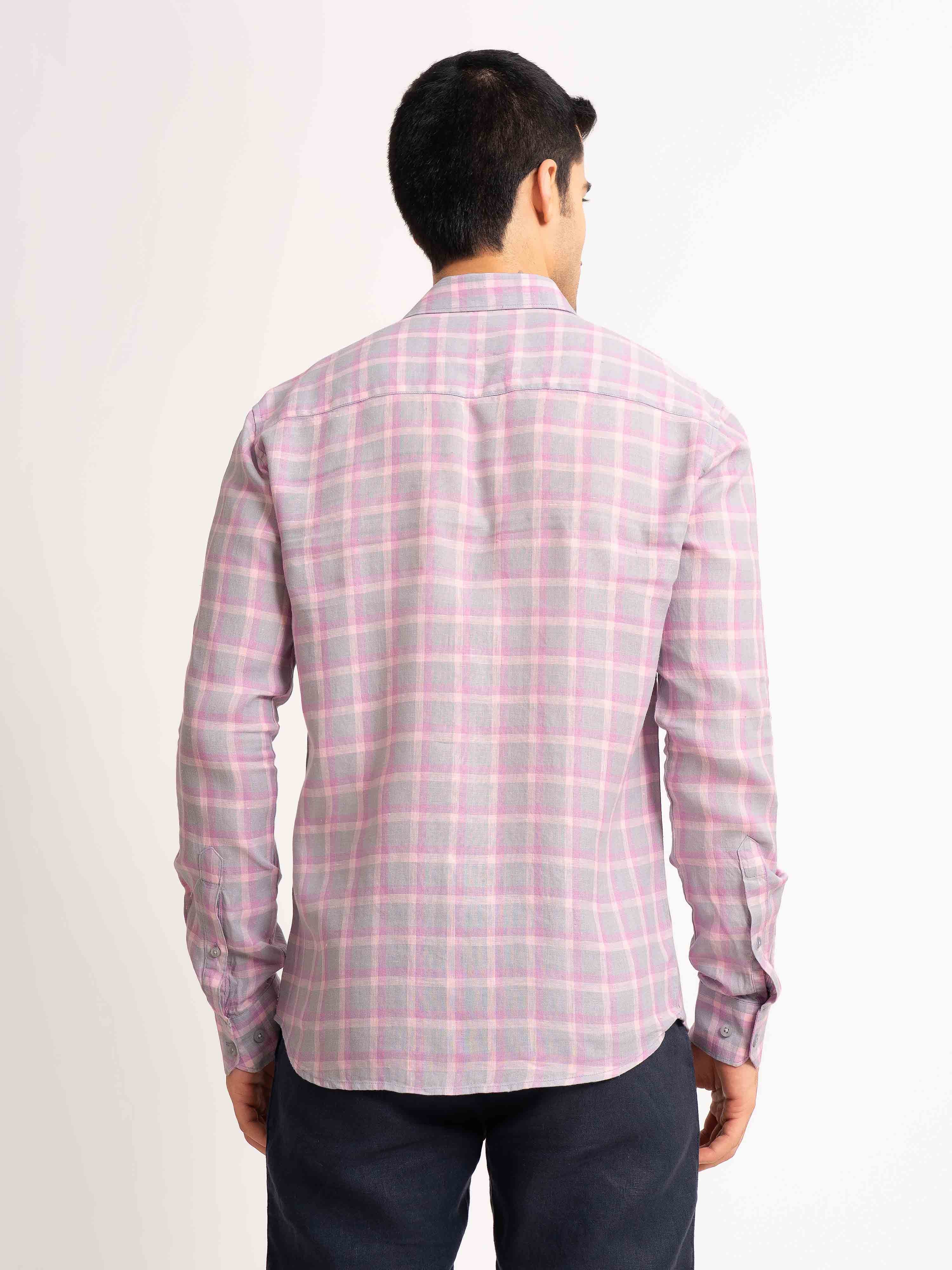 ST4U Men's Pure Linen Full Sleeve Checked Shirt – Pink Checks
