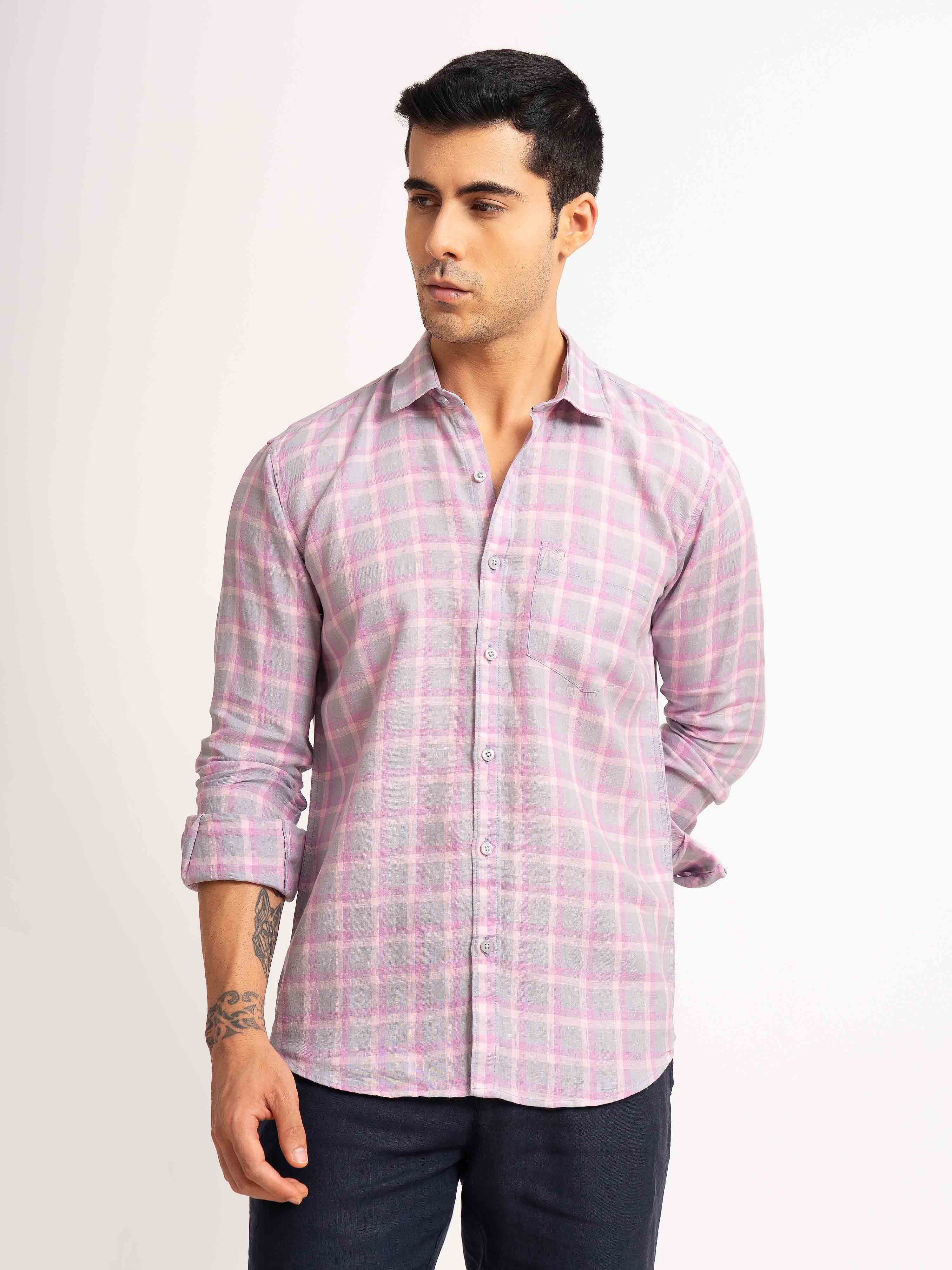 ST4U Men's Pure Linen Full Sleeve Checked Shirt – Pink Checks