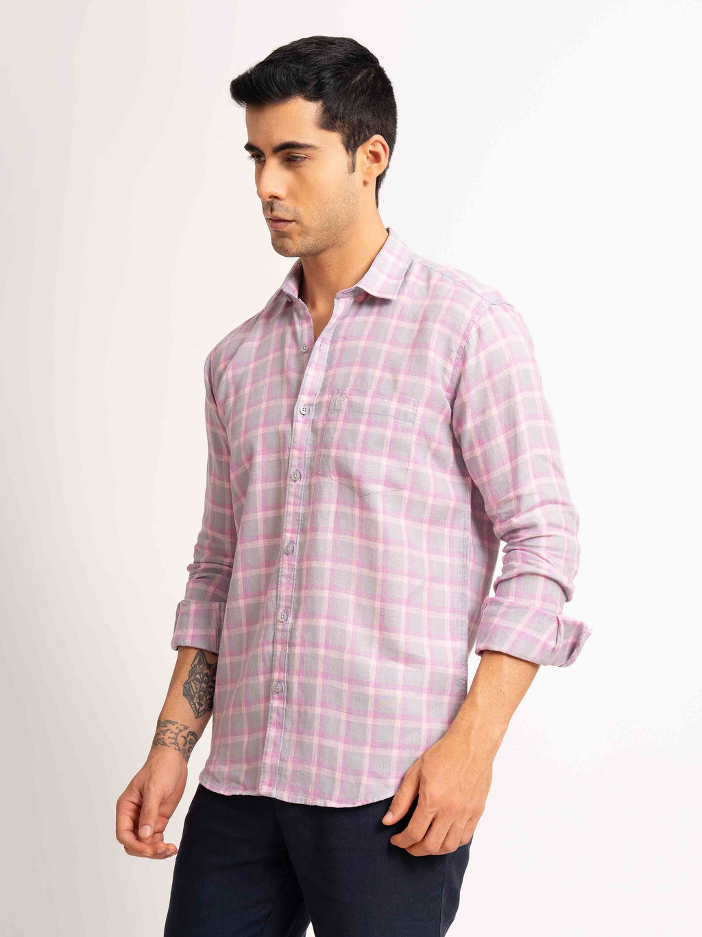ST4U Men's Pure Linen Full Sleeve Checked Shirt – Pink Checks