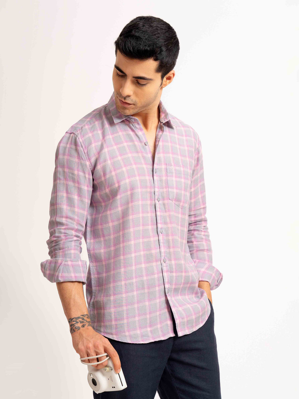 ST4U Men's Pure Linen Full Sleeve Checked Shirt – Pink Checks
