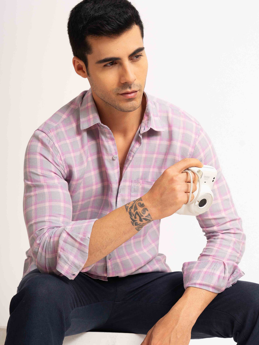 ST4U Men's Pure Linen Full Sleeve Checked Shirt – Pink Checks