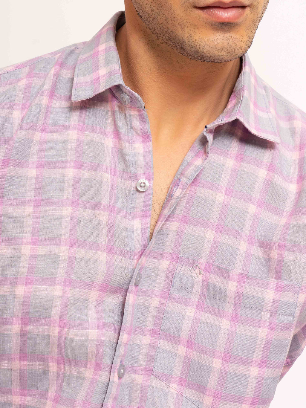 ST4U Men's Pure Linen Full Sleeve Checked Shirt – Pink Checks