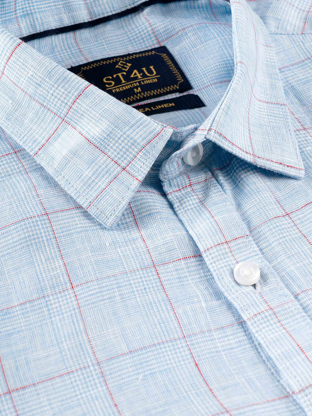 ST4U Men's Pure Linen Full Sleeve Checked Shirt – Sky Blue Checks