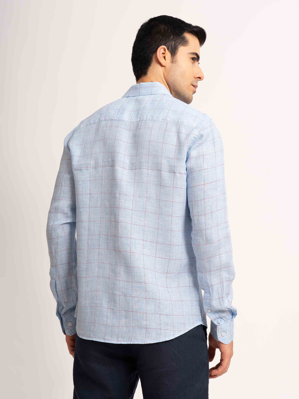 ST4U Men's Pure Linen Full Sleeve Checked Shirt – Sky Blue Checks