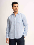 ST4U Men's Pure Linen Full Sleeve Checked Shirt – Sky Blue Checks