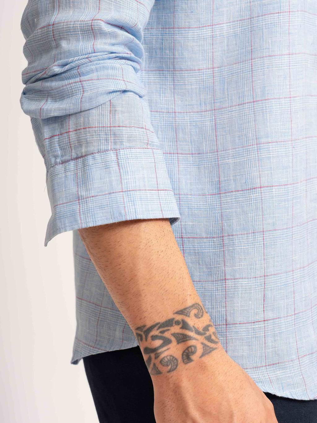 ST4U Men's Pure Linen Full Sleeve Checked Shirt – Sky Blue Checks