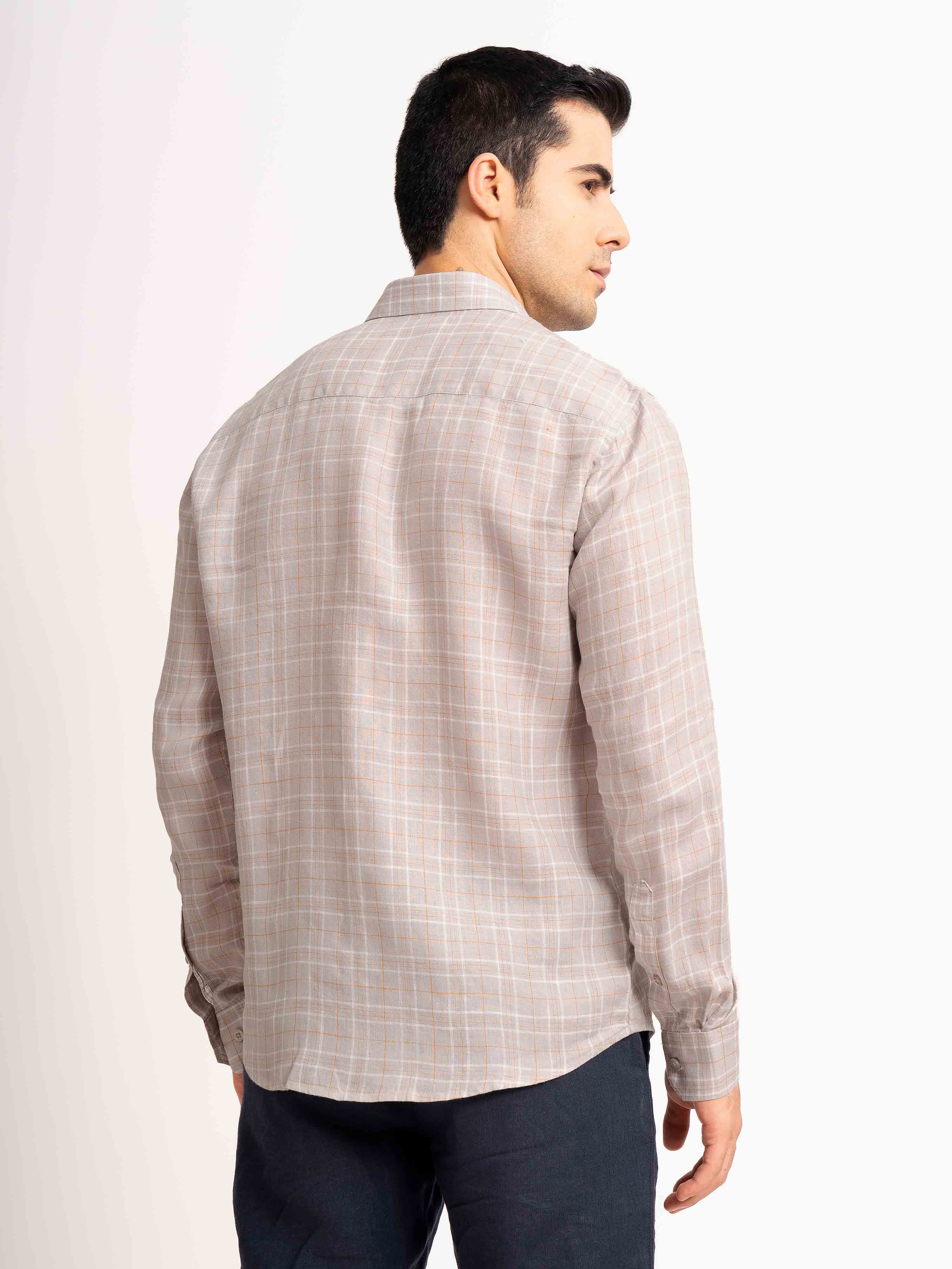 ST4U Men's Pure Linen Full Sleeve Checked Shirt – Mustard Grey Checks