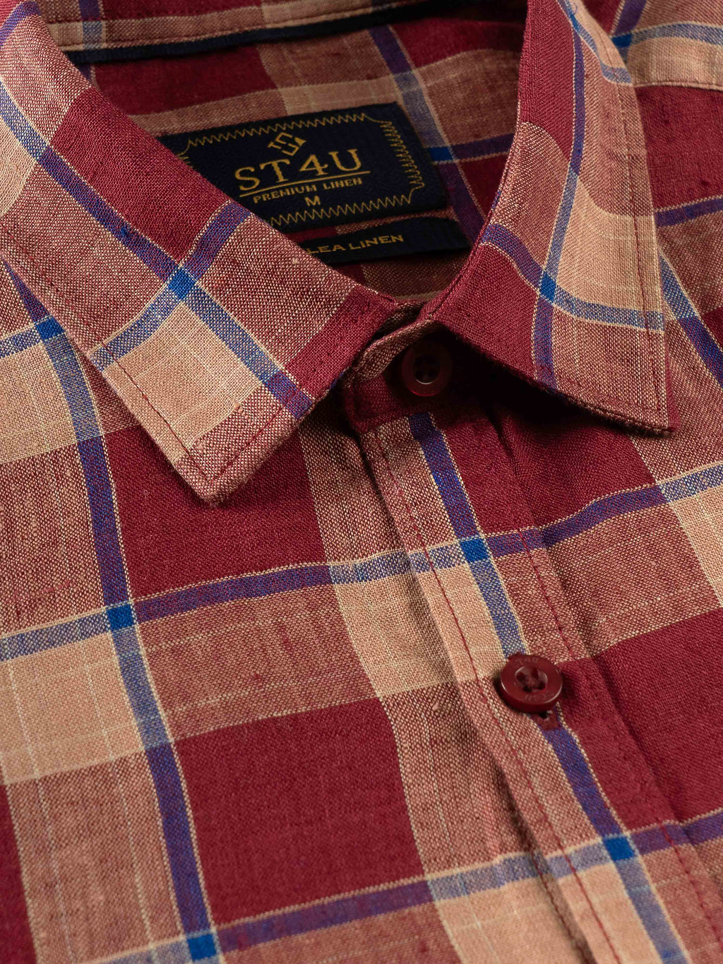 ST4U Men's Pure Linen Full Sleeve Checked Shirt – Maroon Blue Checks