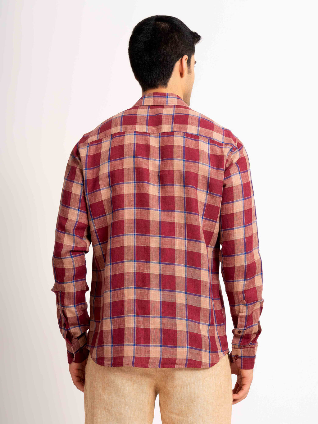 ST4U Men's Pure Linen Full Sleeve Checked Shirt – Maroon Blue Checks