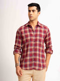 ST4U Men's Pure Linen Full Sleeve Checked Shirt – Maroon Blue Checks