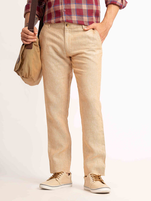 ST4U Men's Pure Linen Chambray Slim Fit Flat Front Trouser – Almond