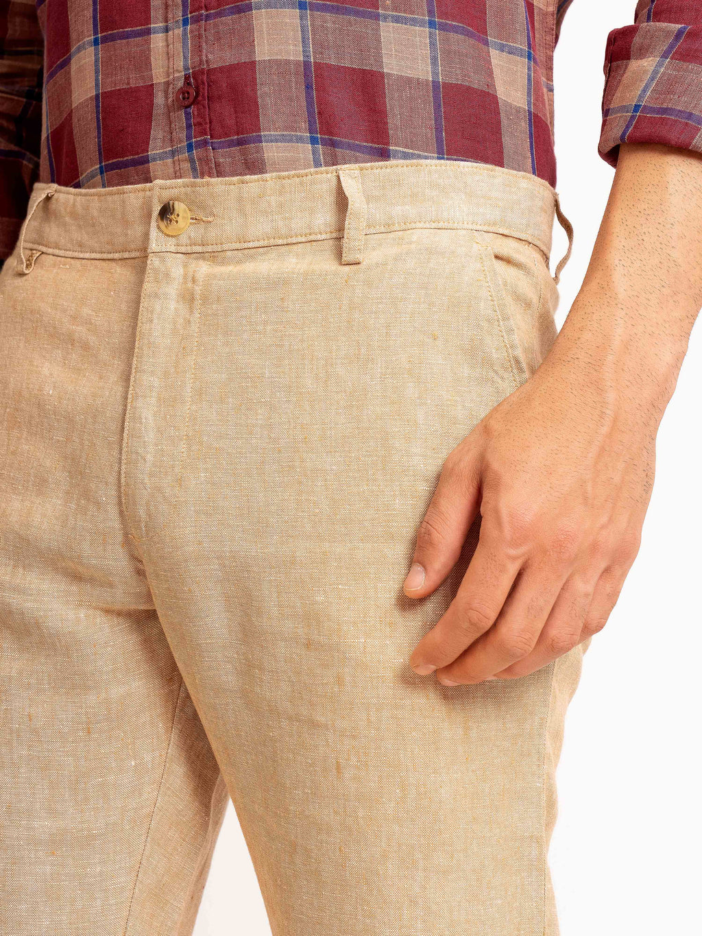 ST4U Men's Pure Linen Chambray Slim Fit Flat Front Trouser – Almond