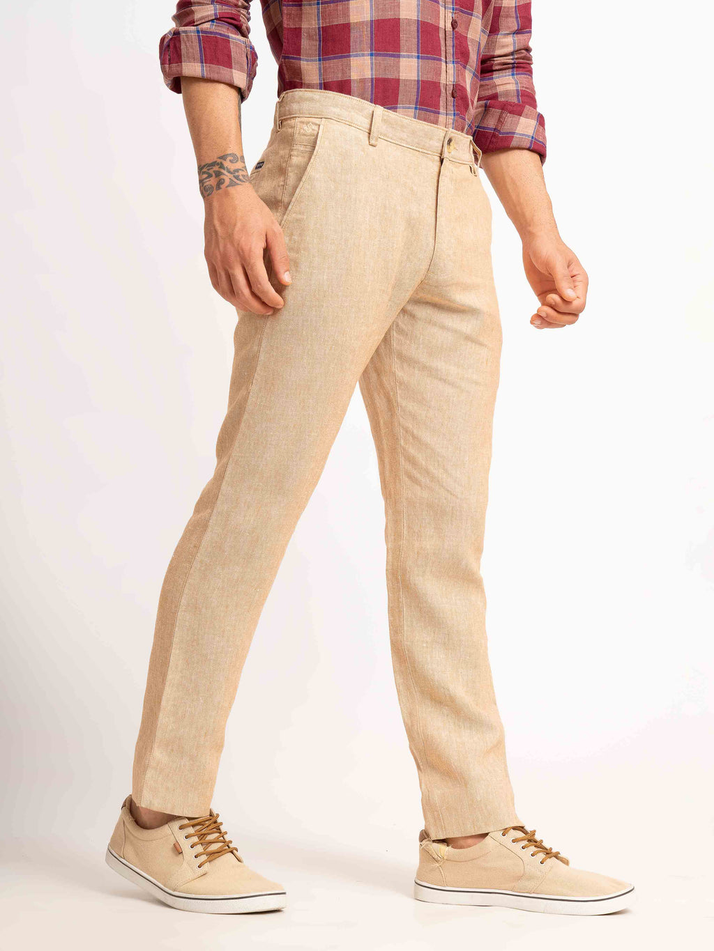 ST4U Men's Pure Linen Chambray Slim Fit Flat Front Trouser – Almond