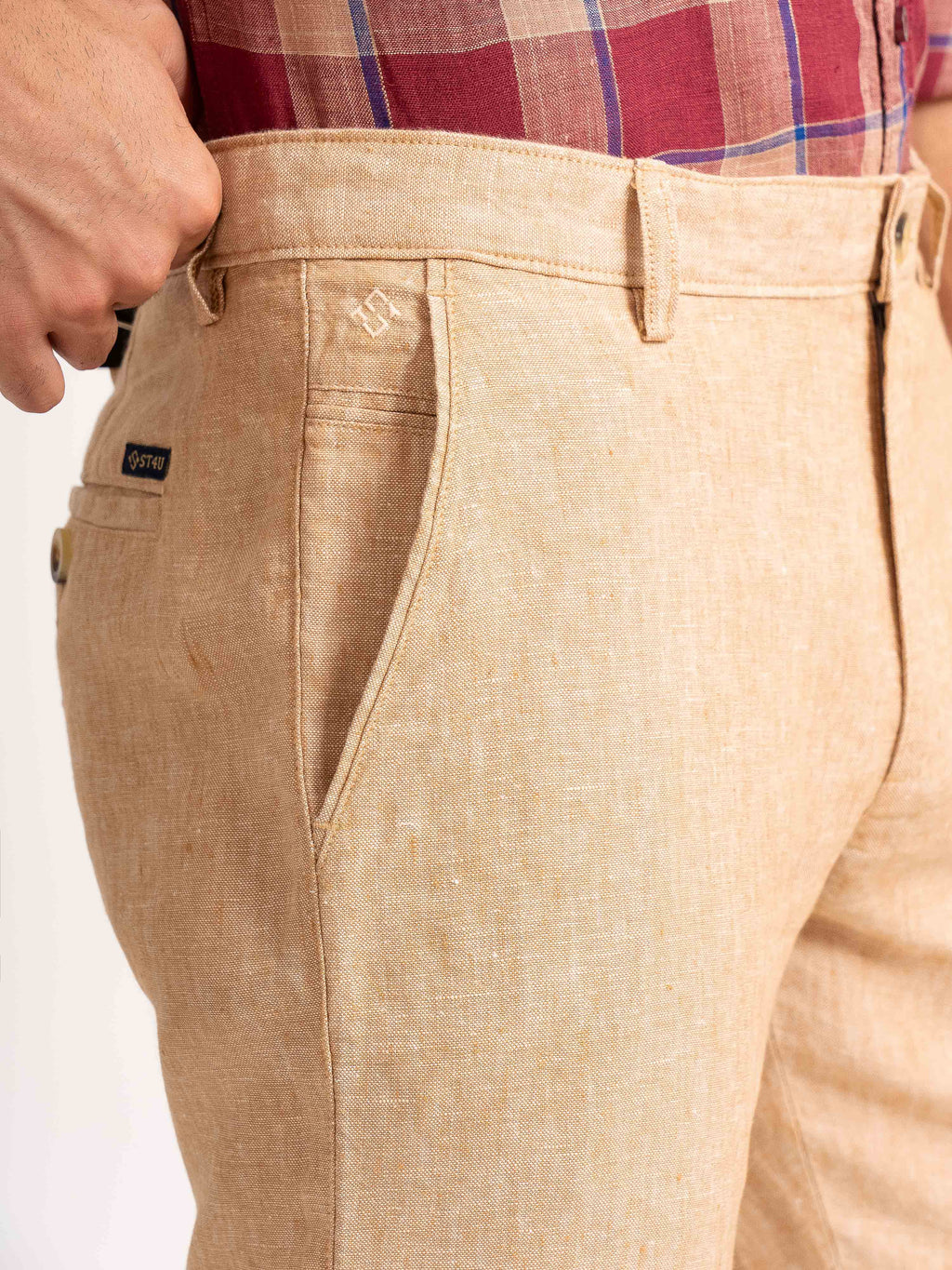 ST4U Men's Pure Linen Chambray Slim Fit Flat Front Trouser – Almond
