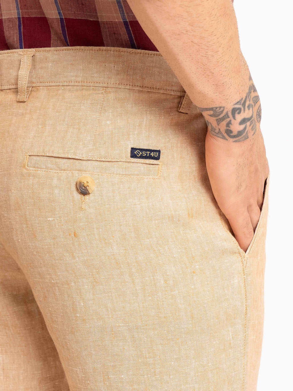 ST4U Men's Pure Linen Chambray Slim Fit Flat Front Trouser – Almond