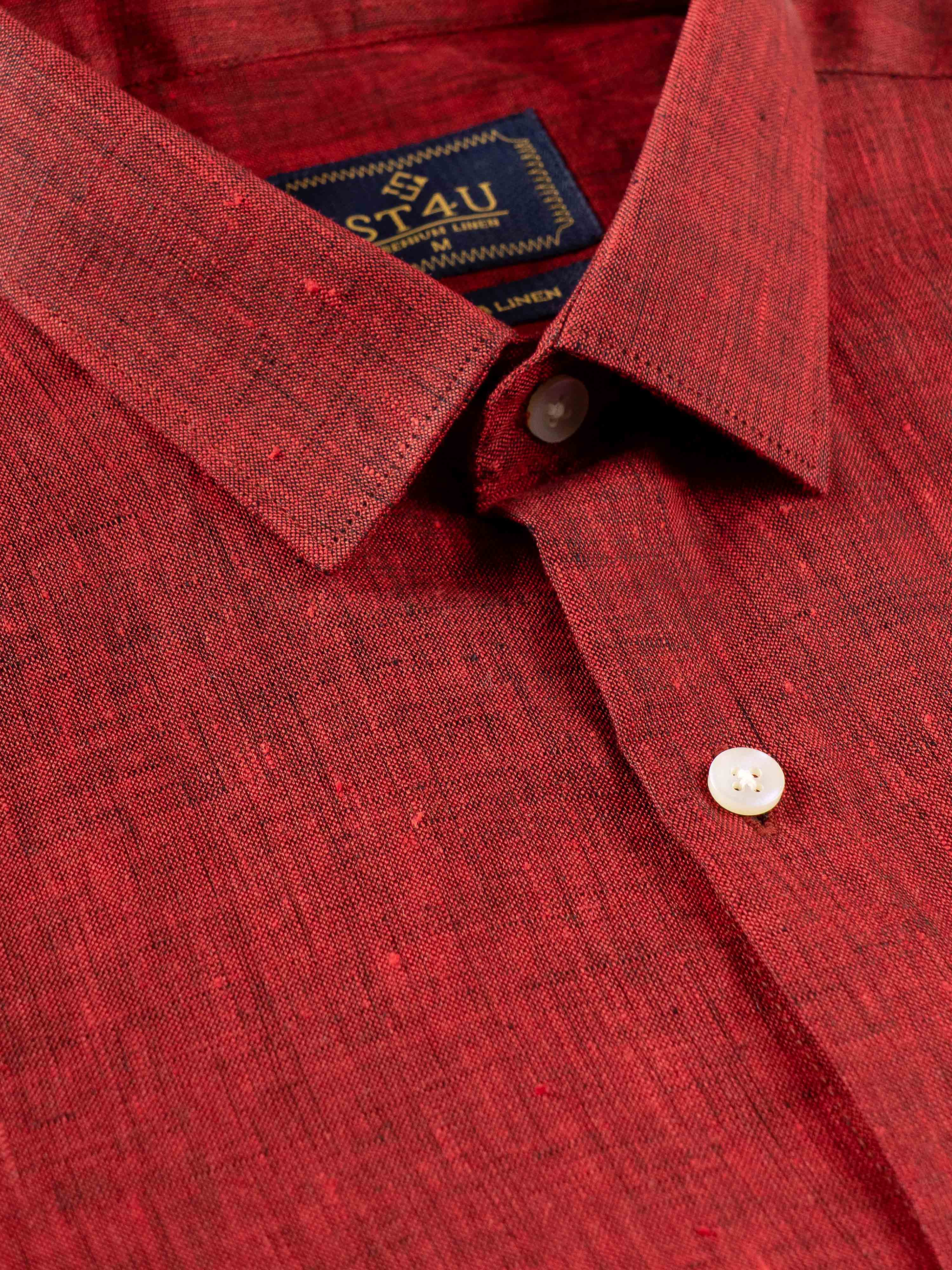 ST4U Men's Pure Linen Half Sleeve Shirt – Dark Maroon