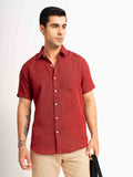 ST4U Men's Pure Linen Half Sleeve Shirt – Dark Maroon