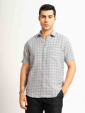 ST4U Men's Pure Linen Half Sleeve Checked Shirt – Green Grey Checks
