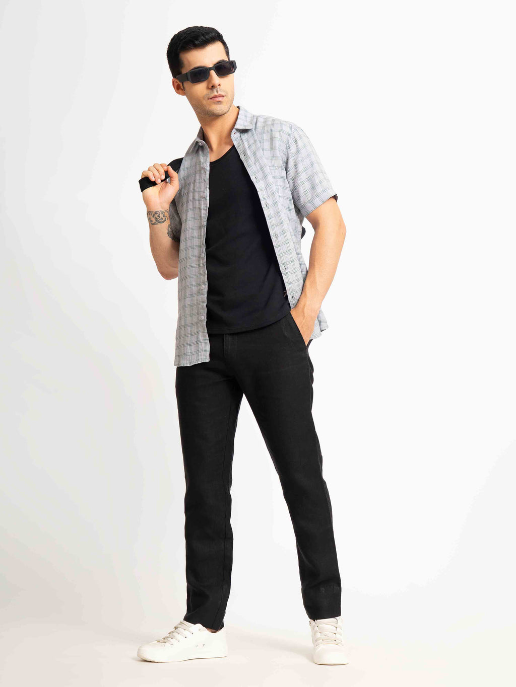ST4U Men's Pure Linen Slim Fit Flat Front Trouser – Black