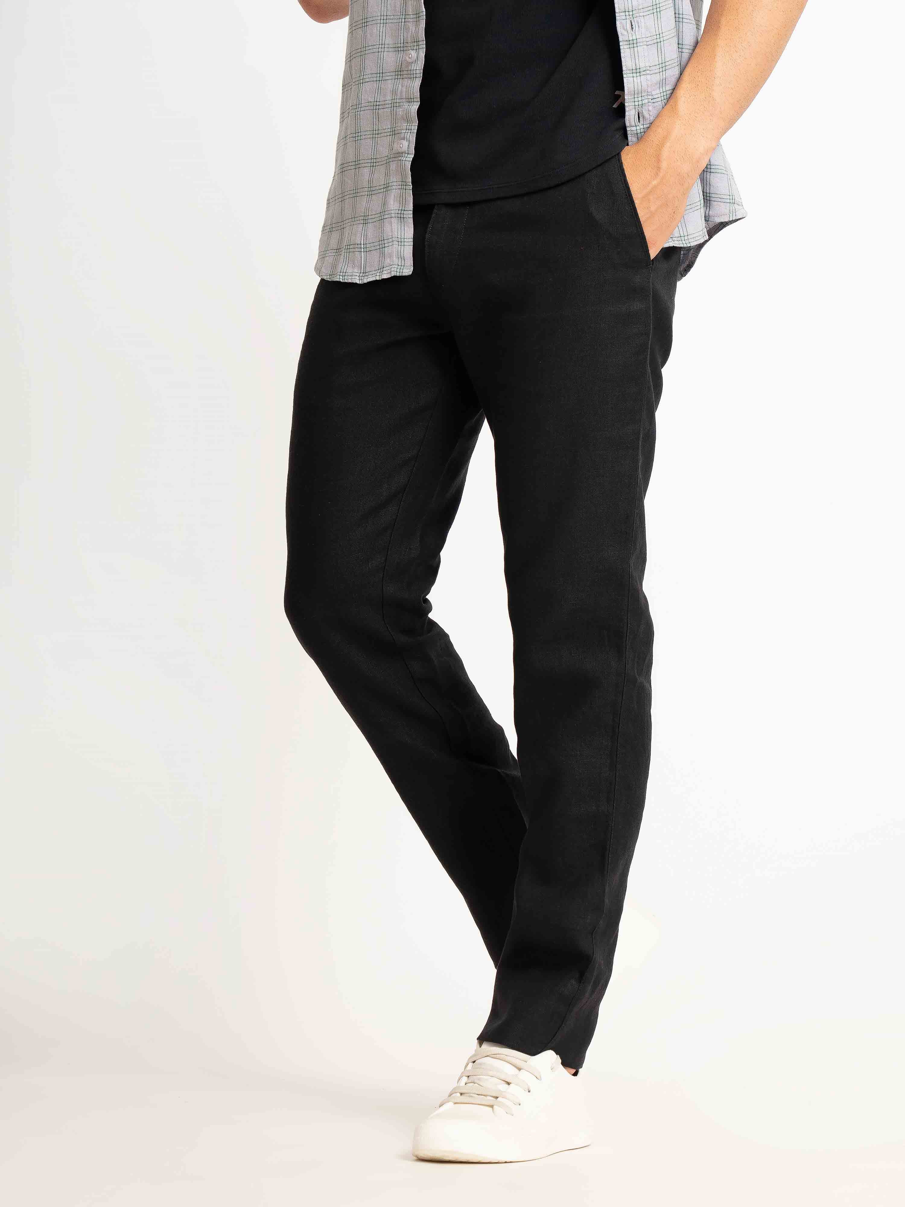 ST4U Men's Pure Linen Slim Fit Flat Front Trouser – Black