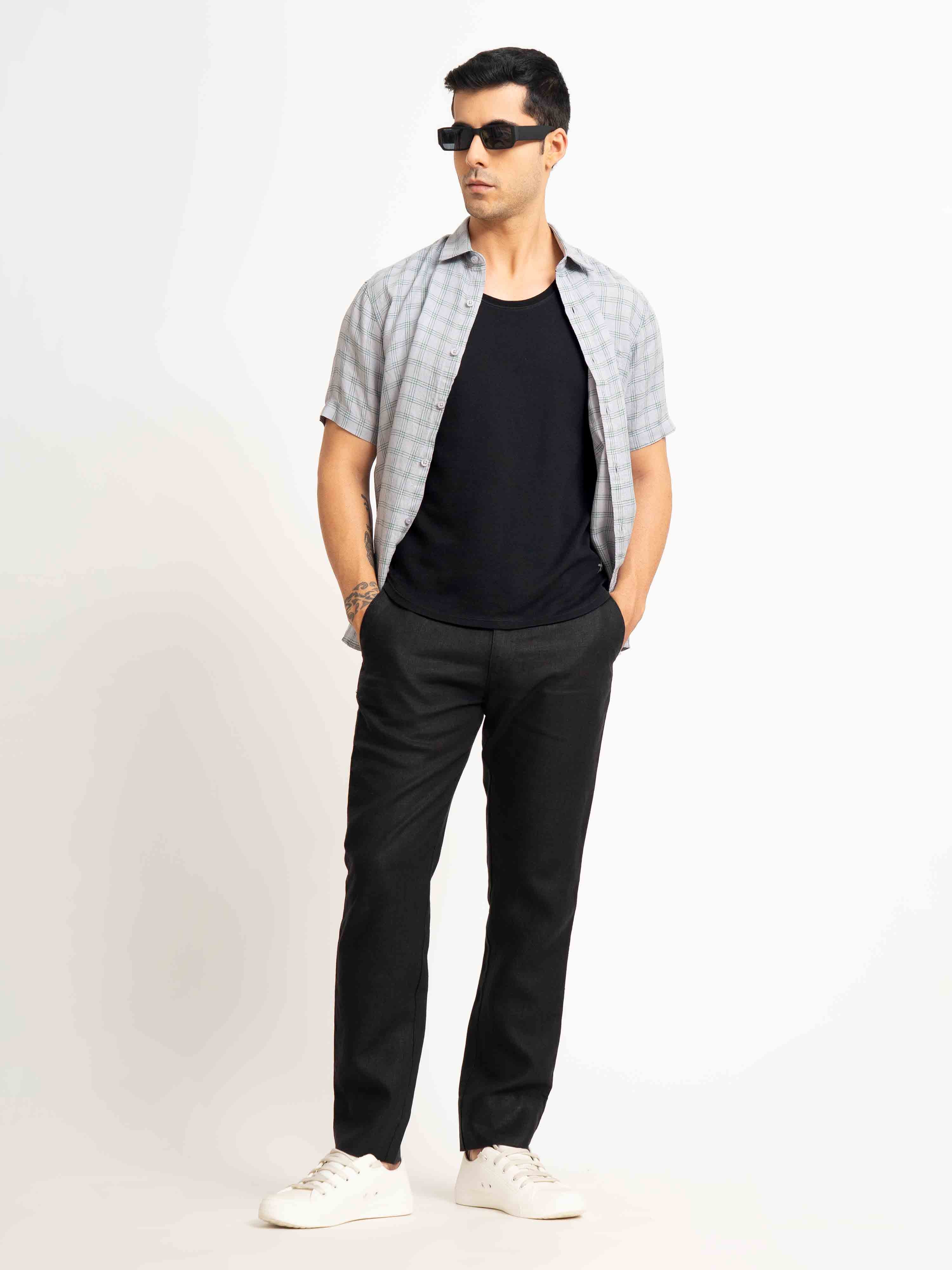 ST4U Men's Pure Linen Slim Fit Flat Front Trouser – Black