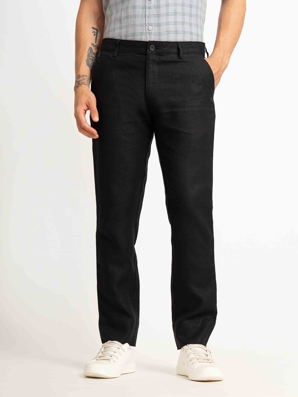 ST4U Men's Pure Linen Slim Fit Flat Front Trouser – Black