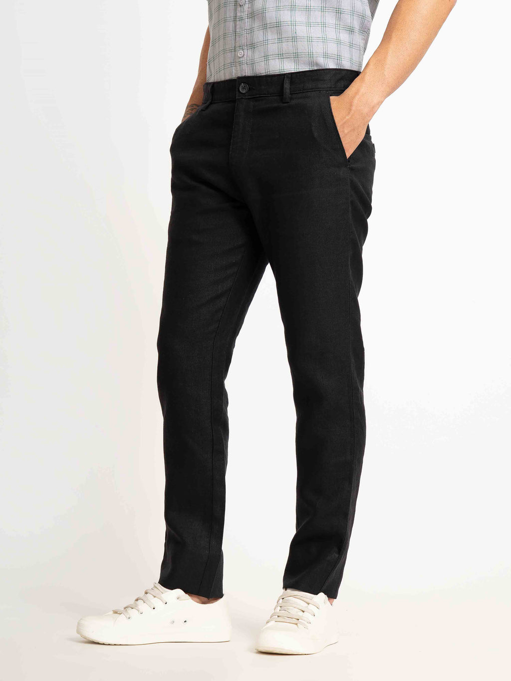 ST4U Men's Pure Linen Slim Fit Flat Front Trouser – Black