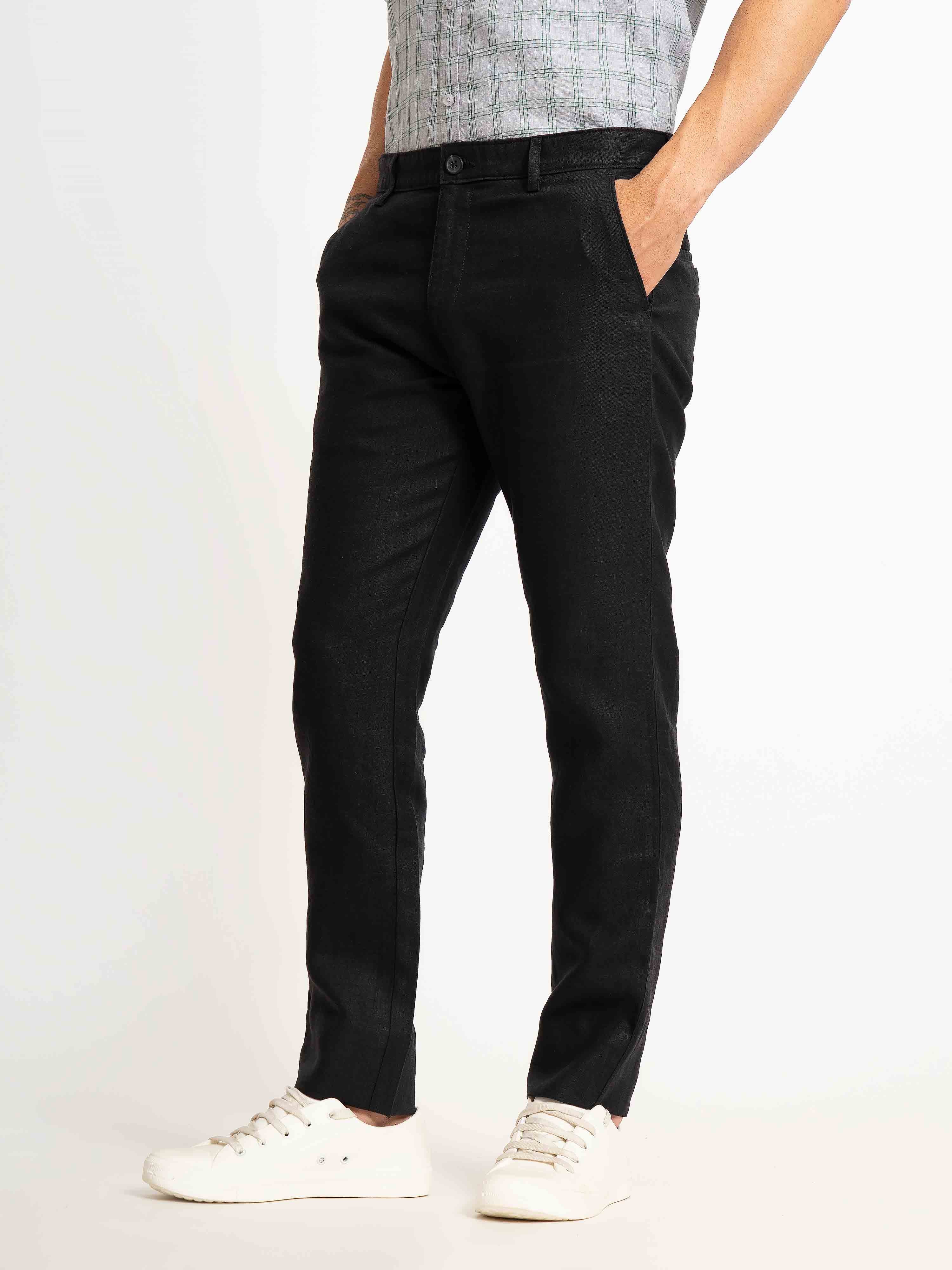 ST4U Men's Pure Linen Slim Fit Flat Front Trouser – Black