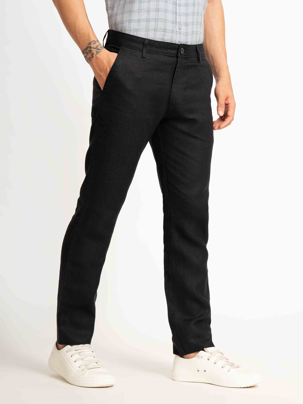 ST4U Men's Pure Linen Slim Fit Flat Front Trouser – Black