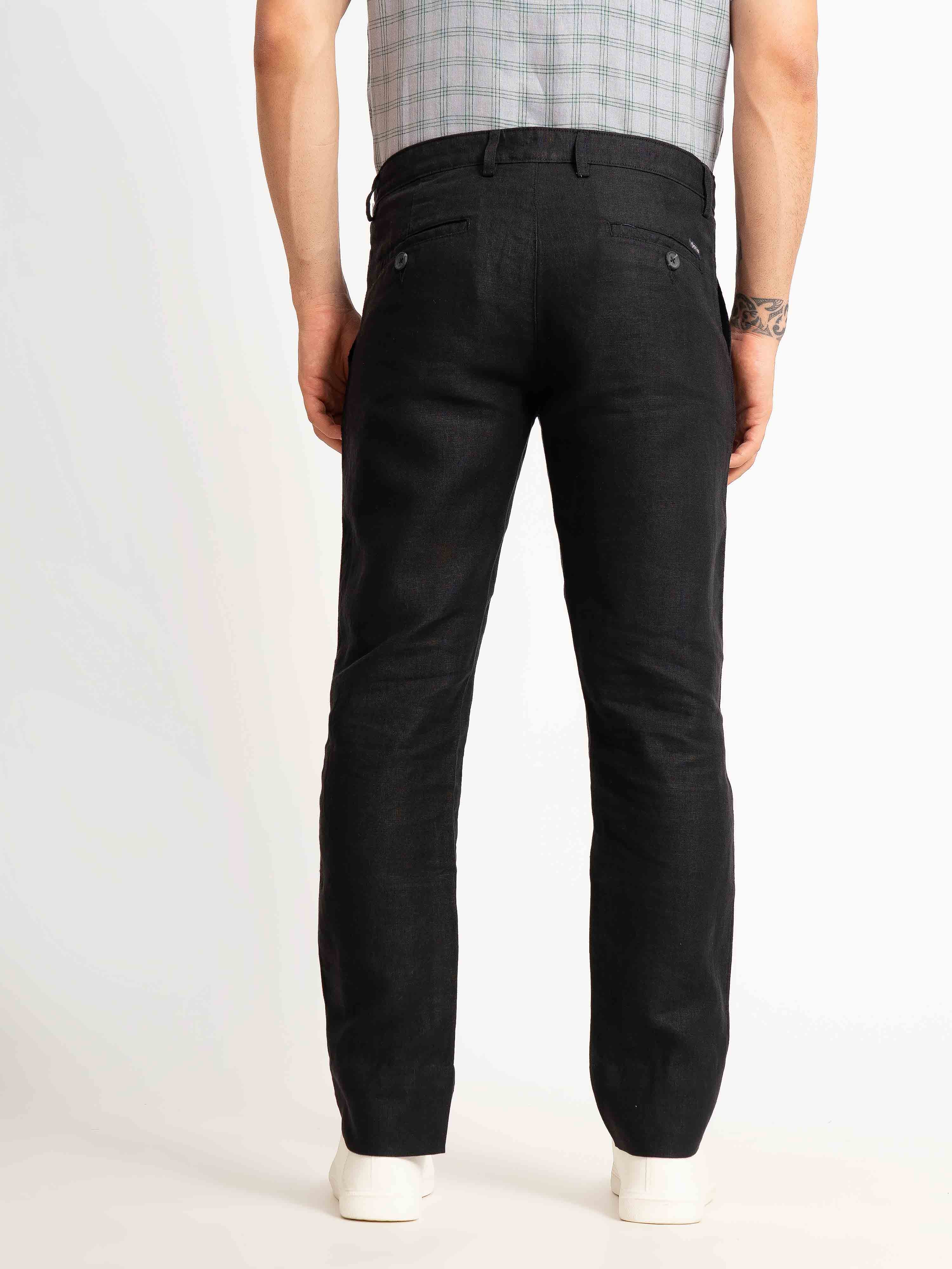 ST4U Men's Pure Linen Slim Fit Flat Front Trouser – Black