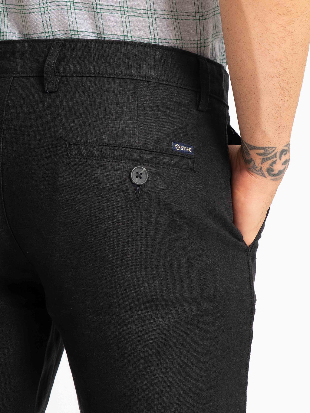 ST4U Men's Pure Linen Slim Fit Flat Front Trouser – Black