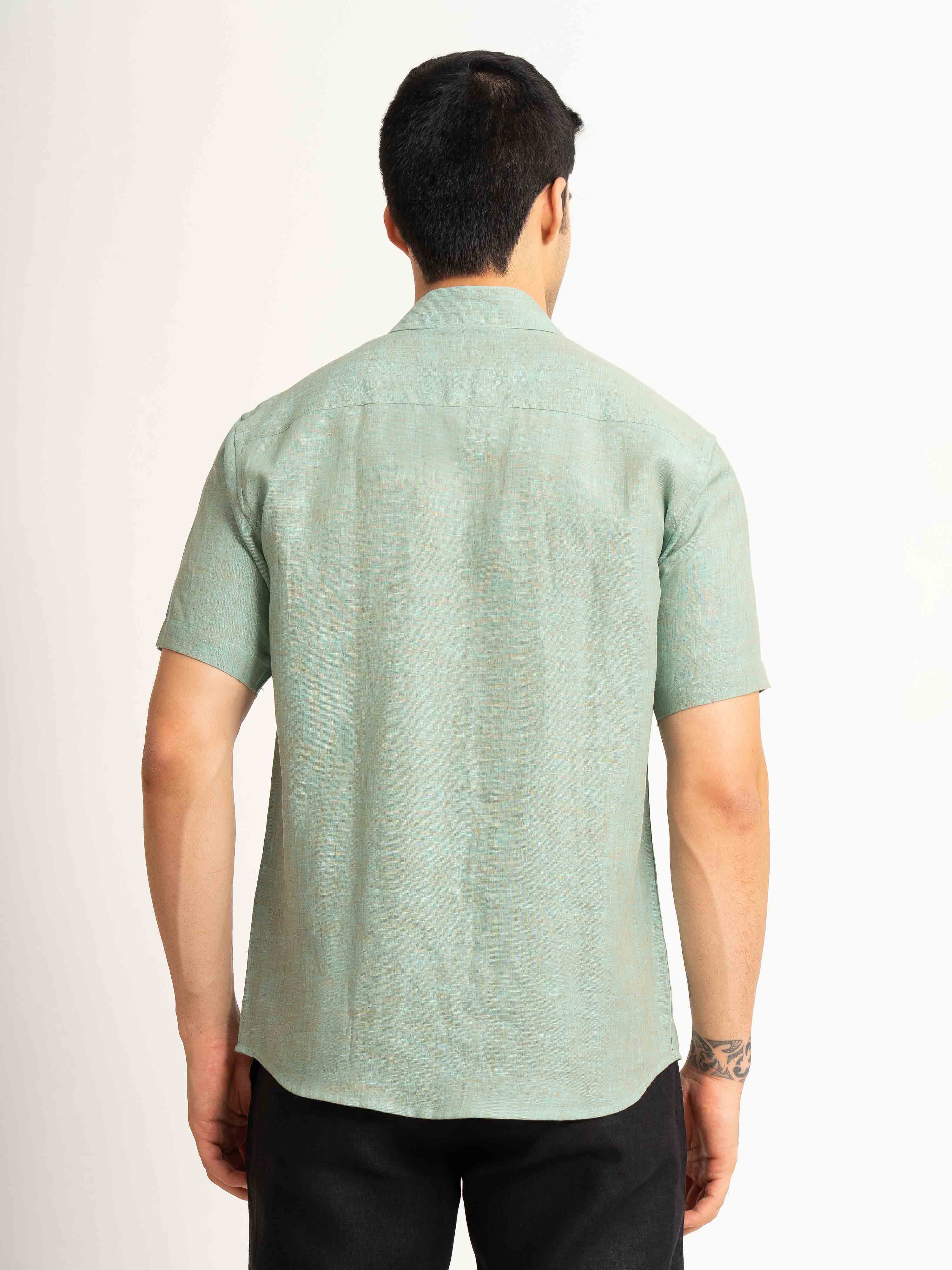 ST4U Men's Pure Linen Half Sleeve Shirt – Jade Green