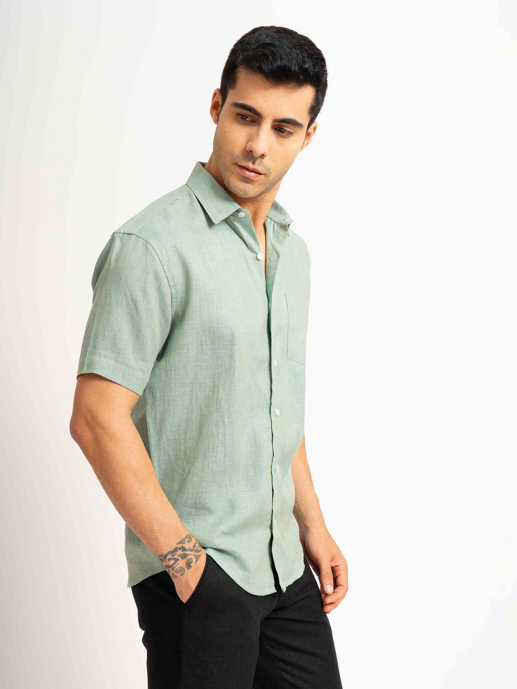 ST4U Men's Pure Linen Half Sleeve Shirt – Jade Green