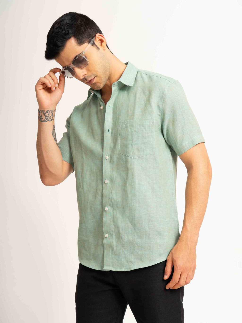 ST4U Men's Pure Linen Half Sleeve Shirt – Jade Green