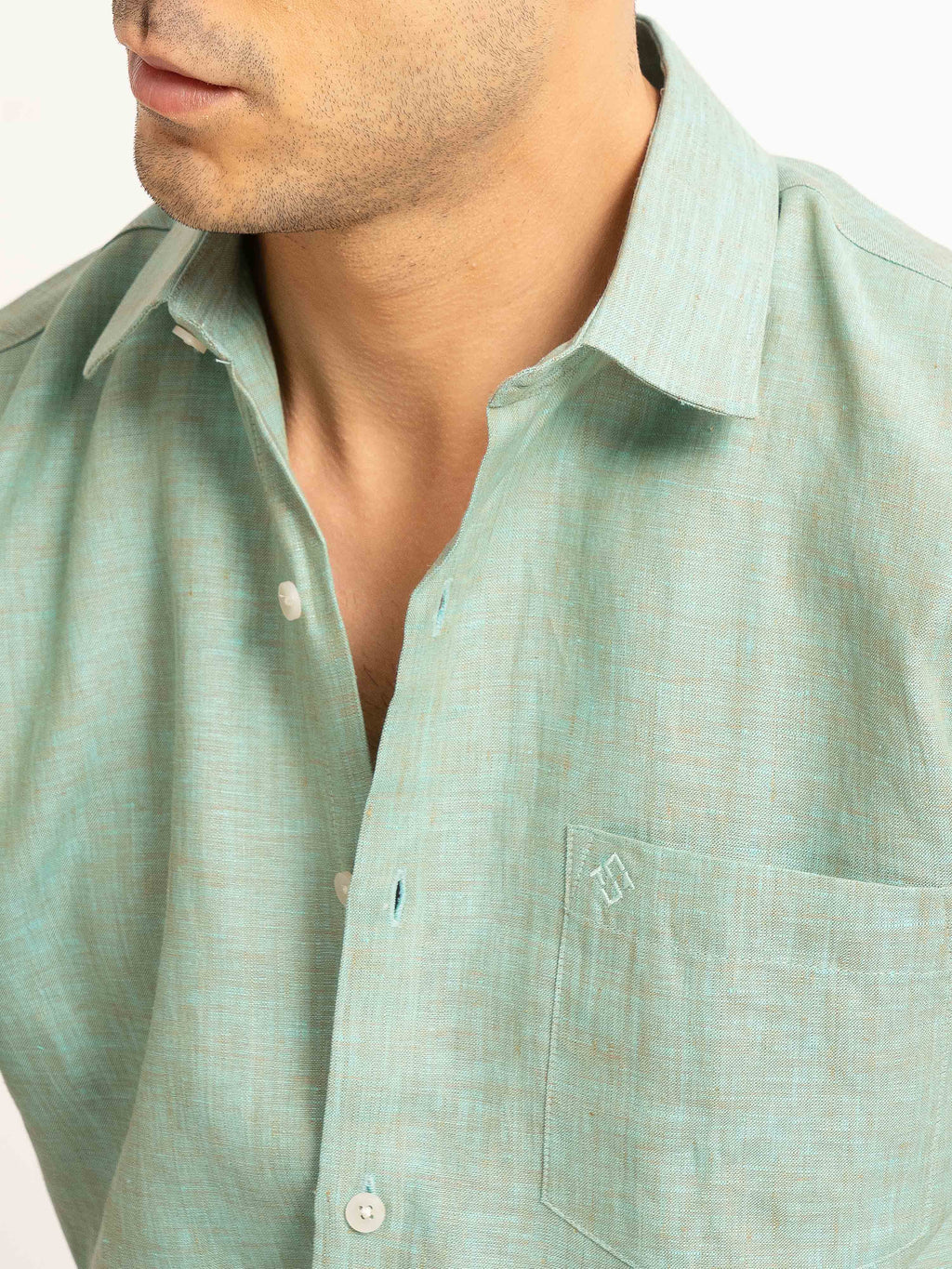 ST4U Men's Pure Linen Half Sleeve Shirt – Jade Green