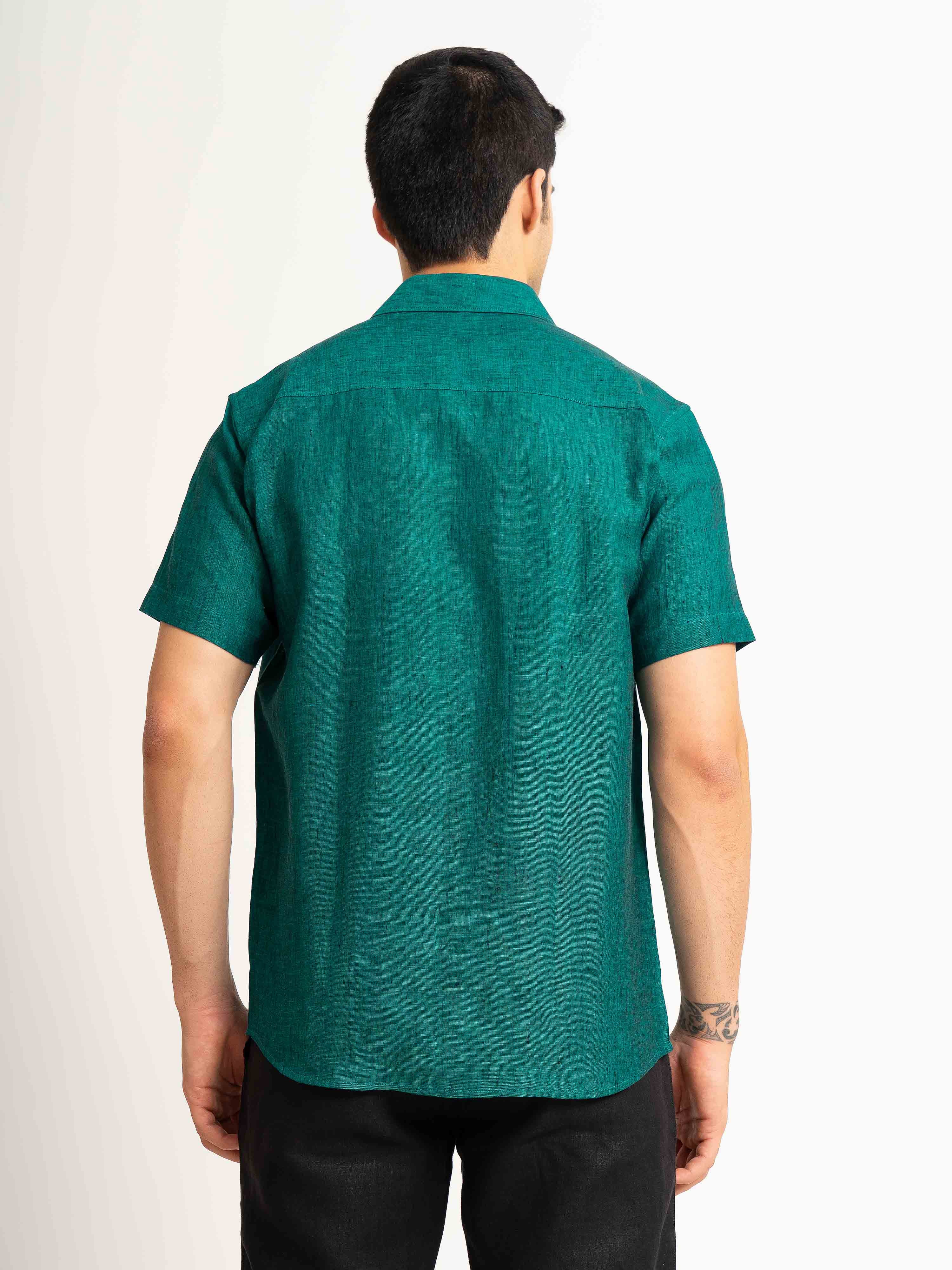 ST4U Men's Pure Linen Half Sleeve Shirt – Dark Green