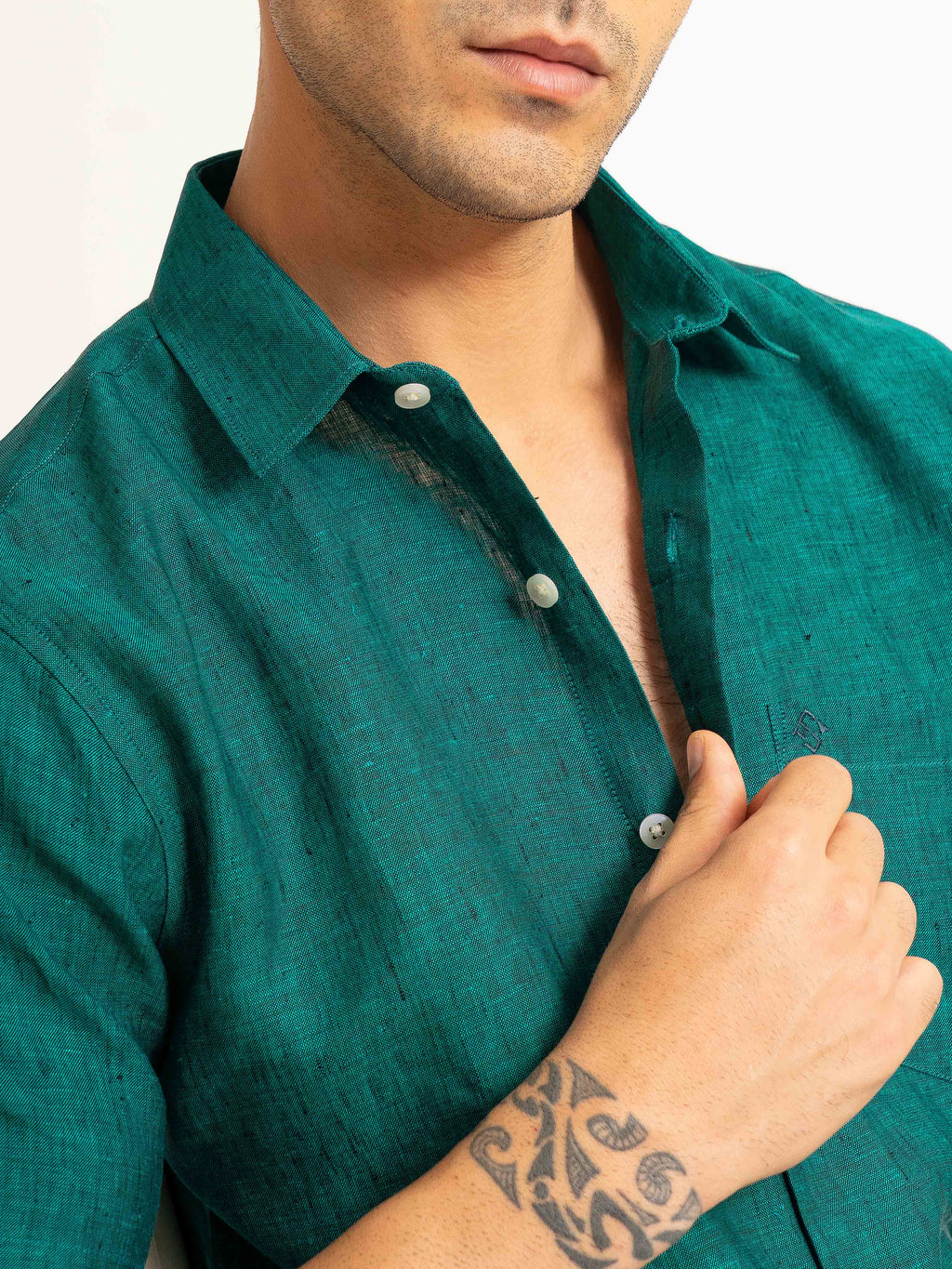 ST4U Men's Pure Linen Half Sleeve Shirt – Dark Green