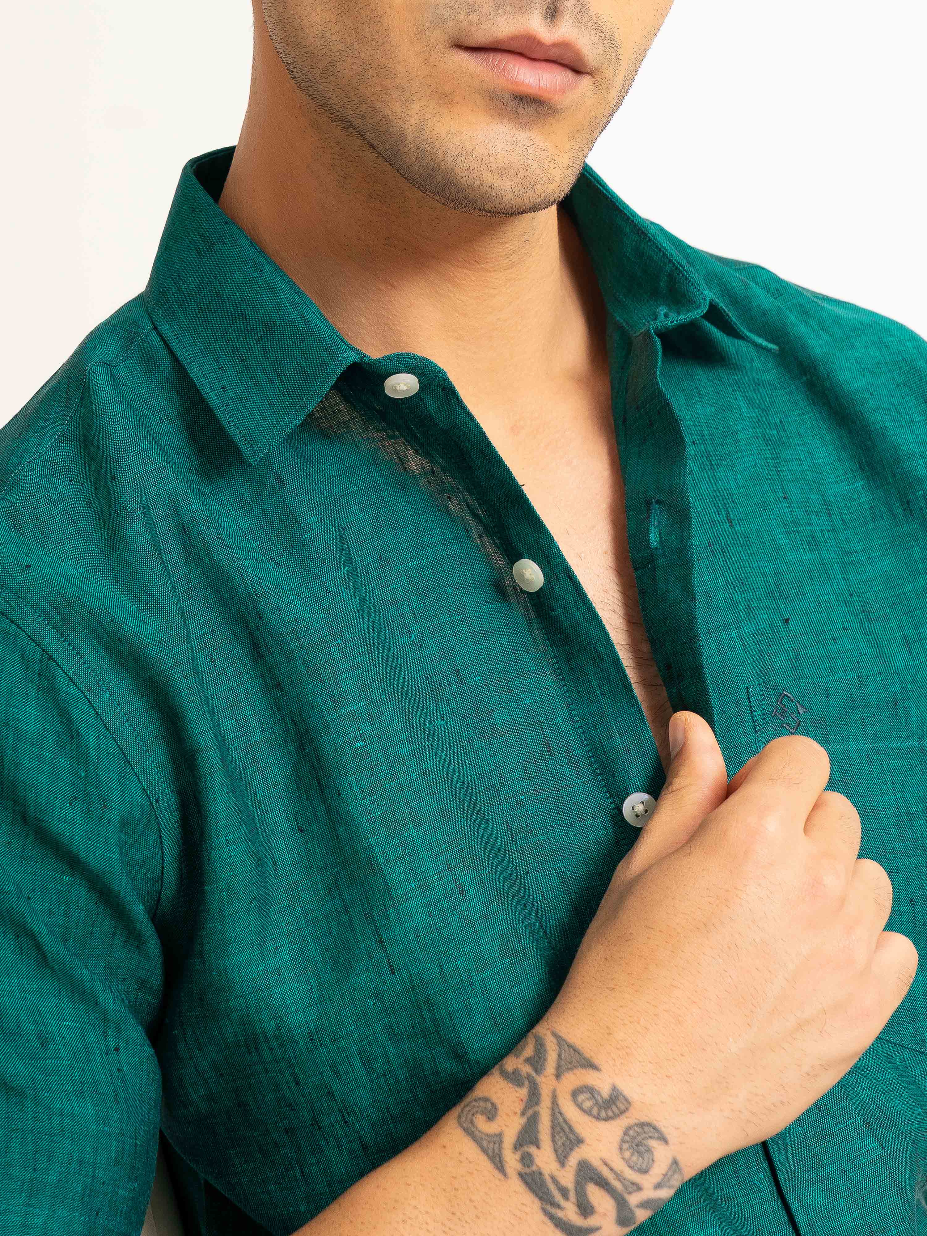 ST4U Men's Pure Linen Half Sleeve Shirt – Dark Green