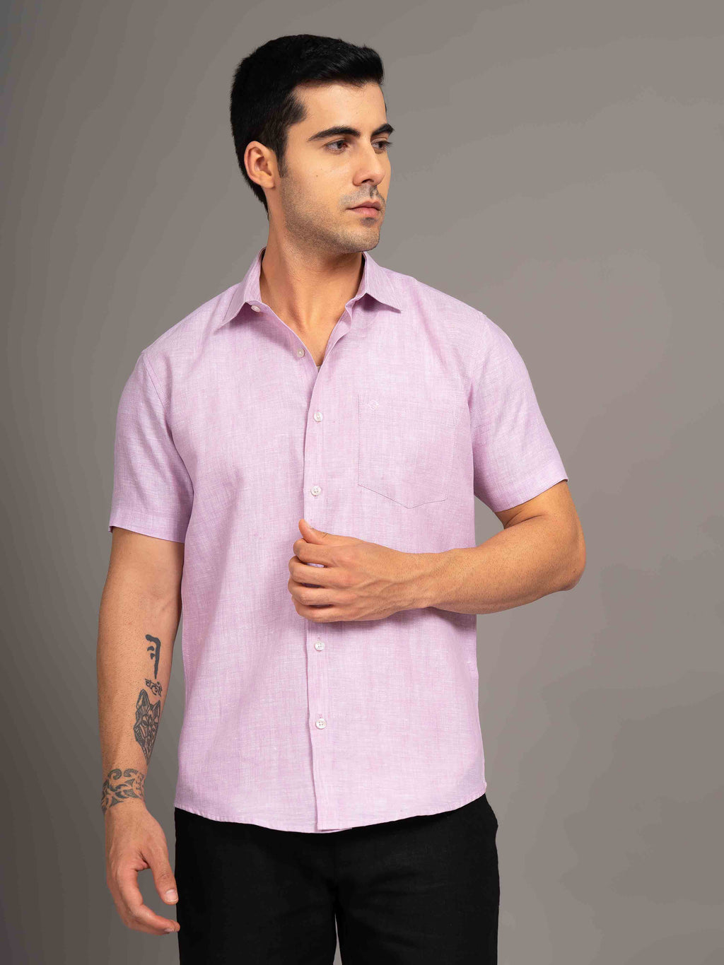 ST4U Men's Pure Linen Half Sleeve Shirt – Lilac