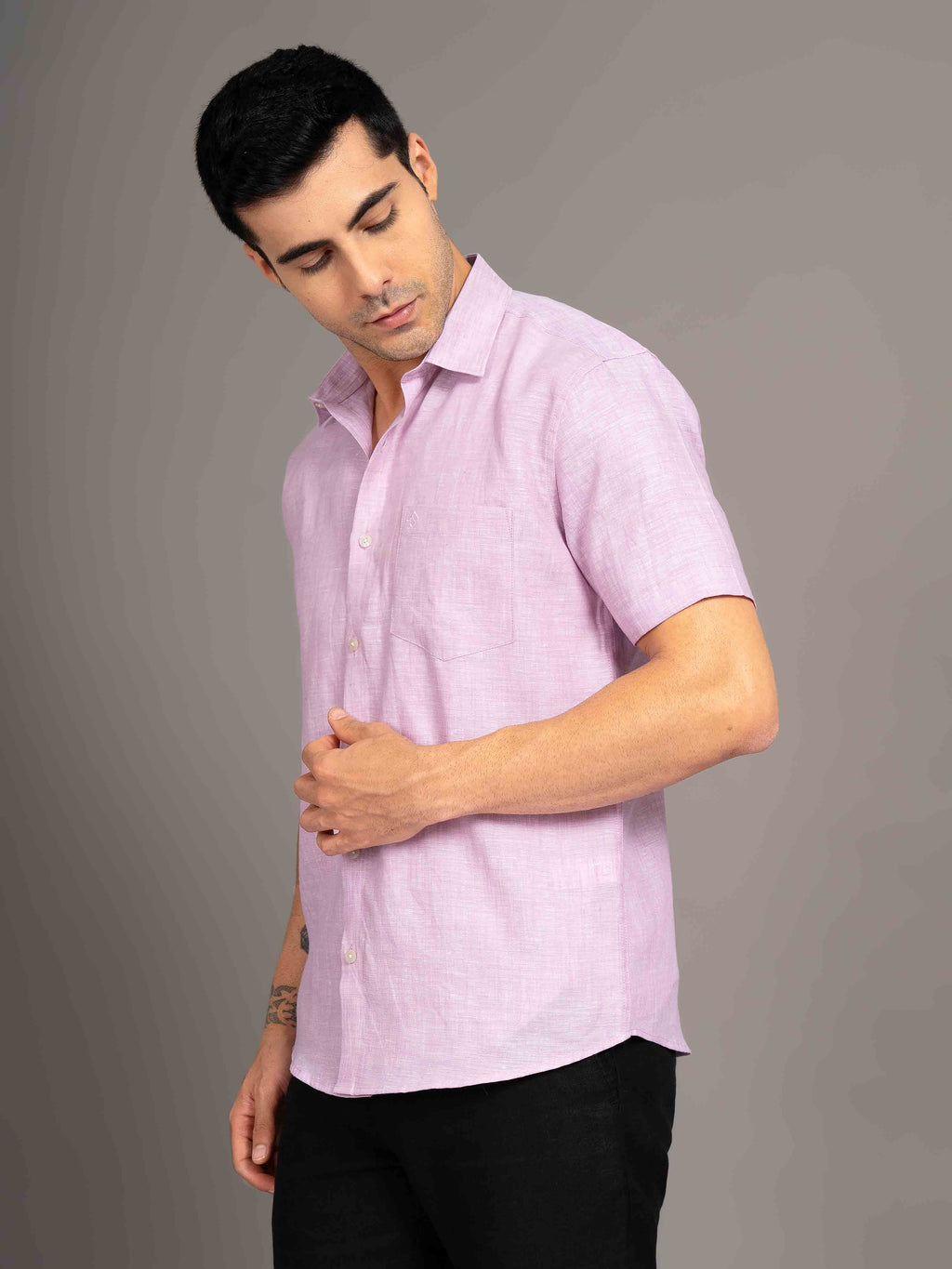 ST4U Men's Pure Linen Half Sleeve Shirt – Lilac