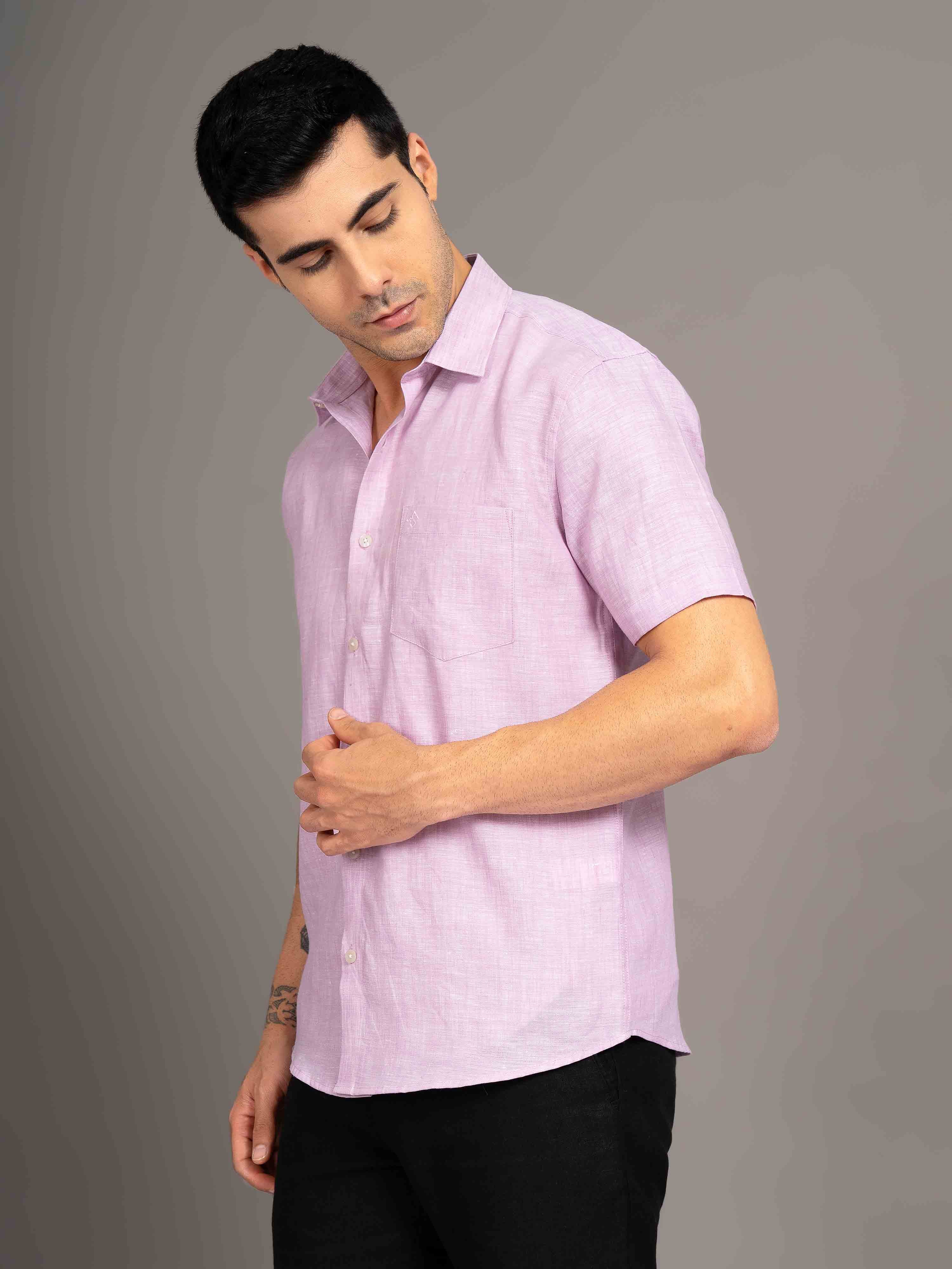 ST4U Men's Pure Linen Half Sleeve Shirt – Lilac